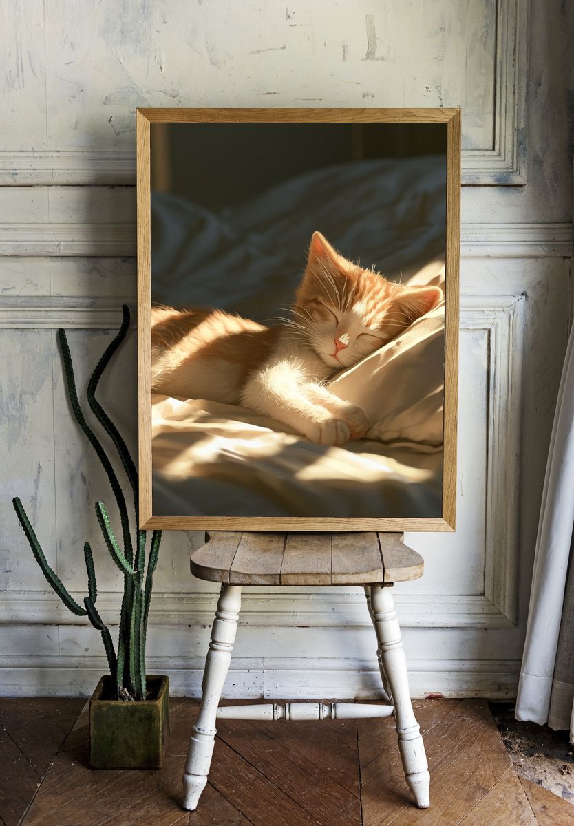 Sleeping Ginger Kitten Photography Poster. room preview