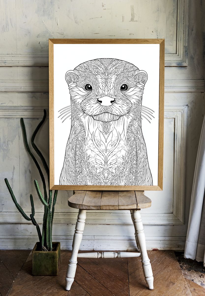 Ornate Otter Line Art Poster. — room view 1