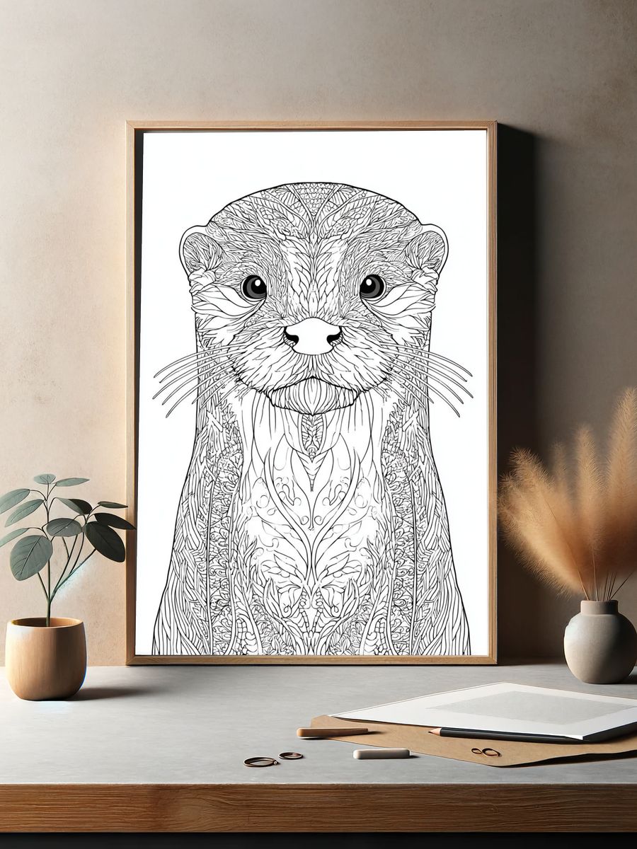 Ornate Otter Line Art Poster. — room view 2