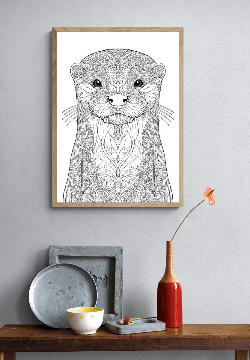 Ornate Otter Line Art Poster. — room view 3