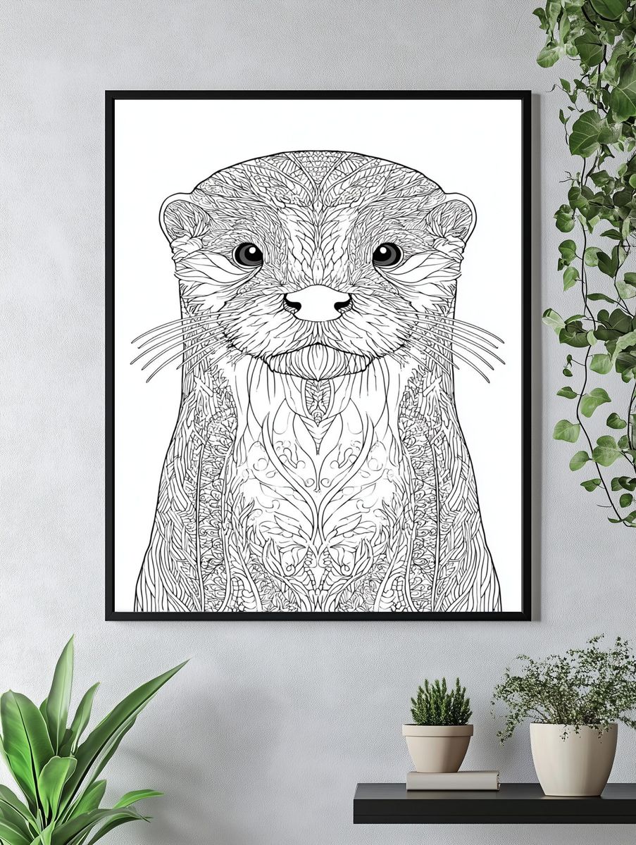Ornate Otter Line Art Poster. — room view 4