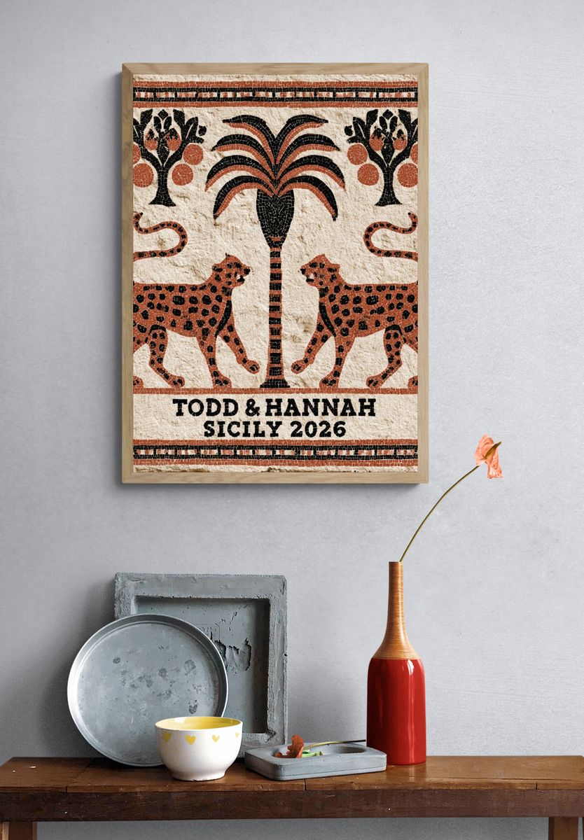 Sicilian Mosaic Leopards Poster. — room view 3