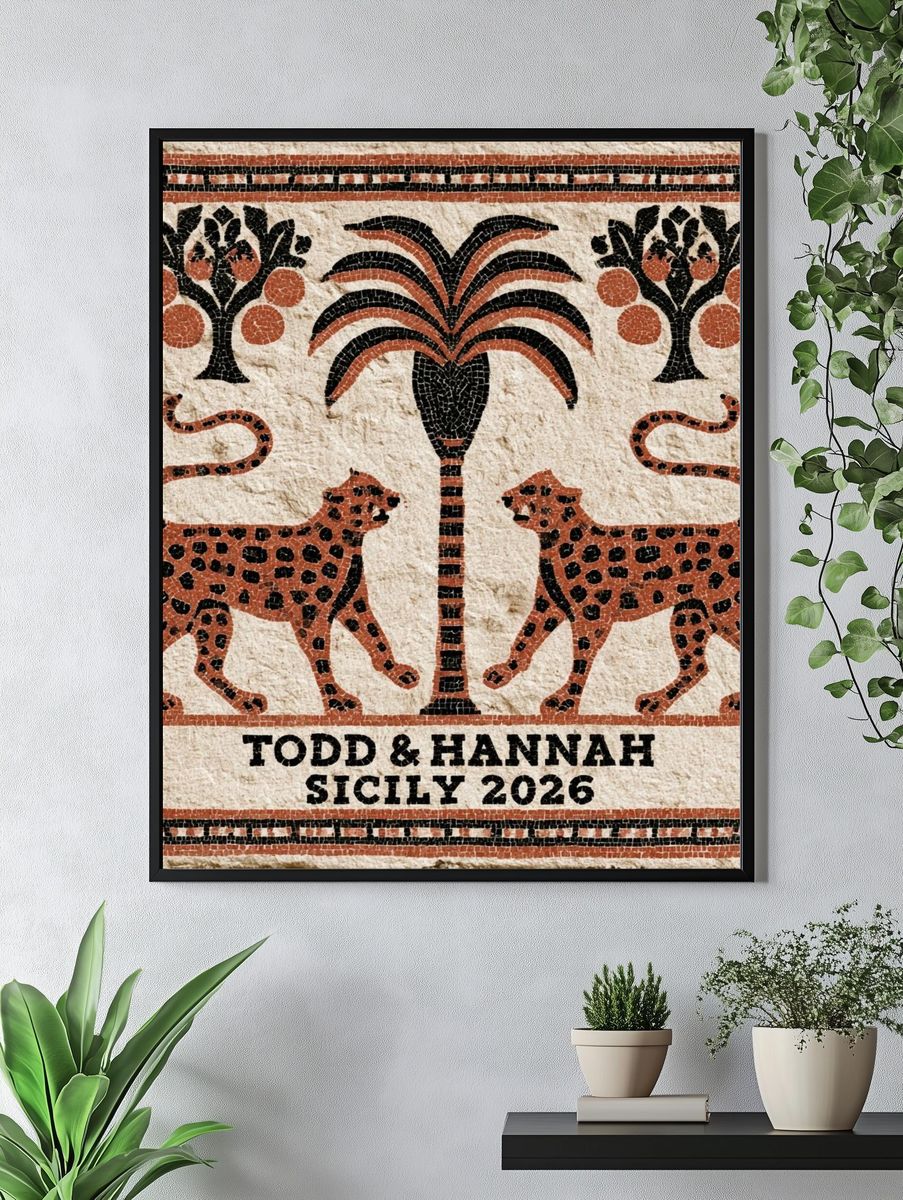 Sicilian Mosaic Leopards Poster. — room view 4