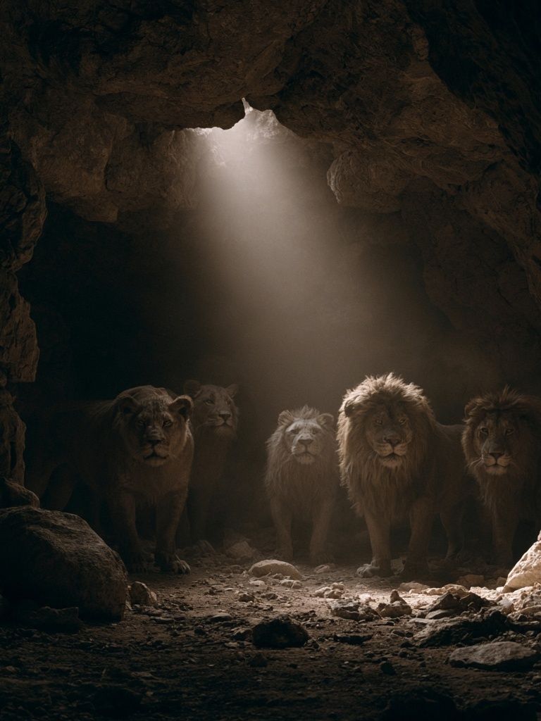 Lions in Cave Light Poster. poster detail