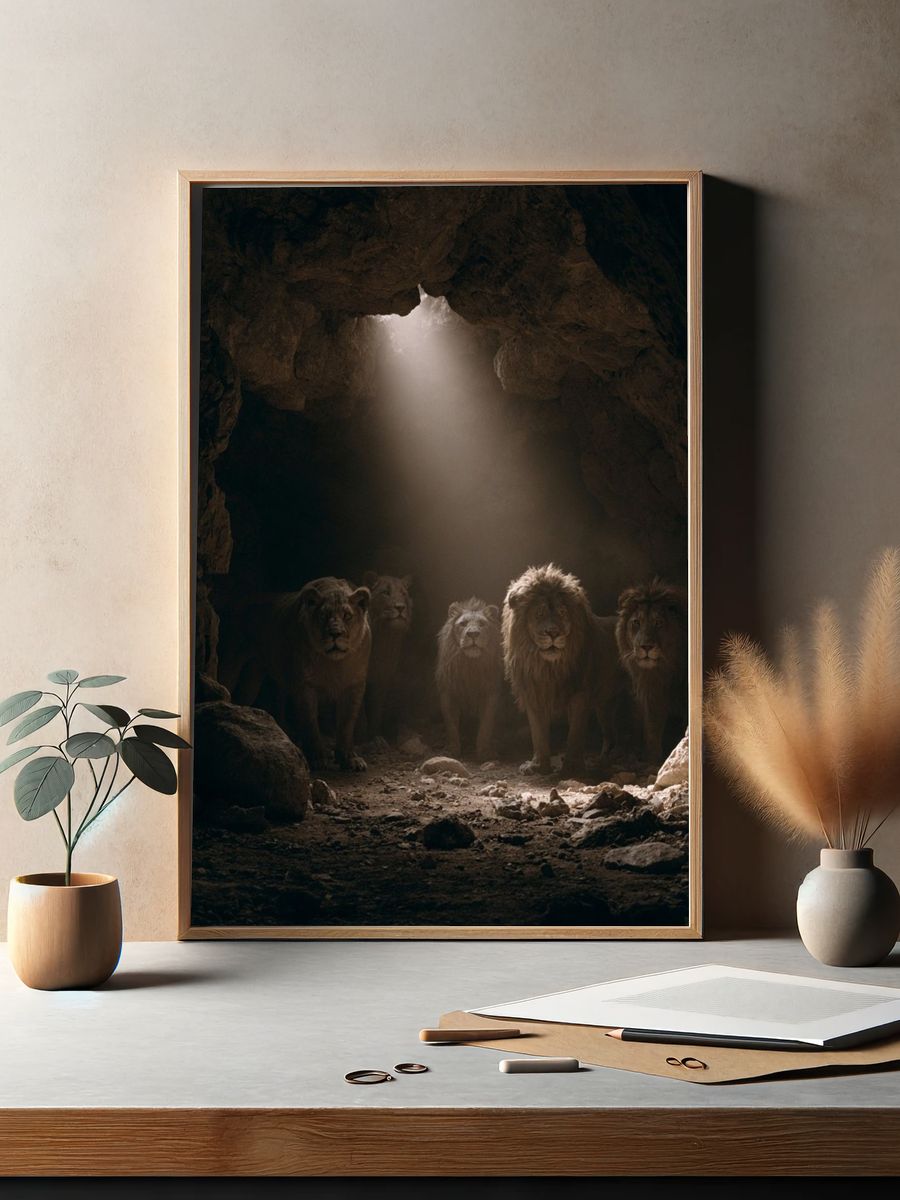Lions in Cave Light Poster. — room view 2