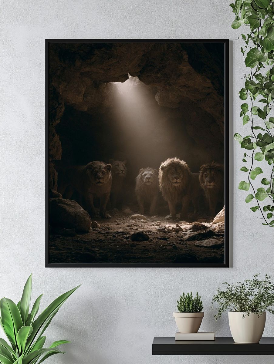 Lions in Cave Light Poster. — room view 4