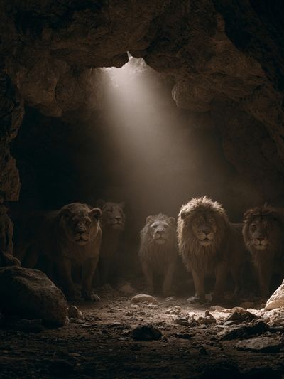 Lions in Cave Light Poster.