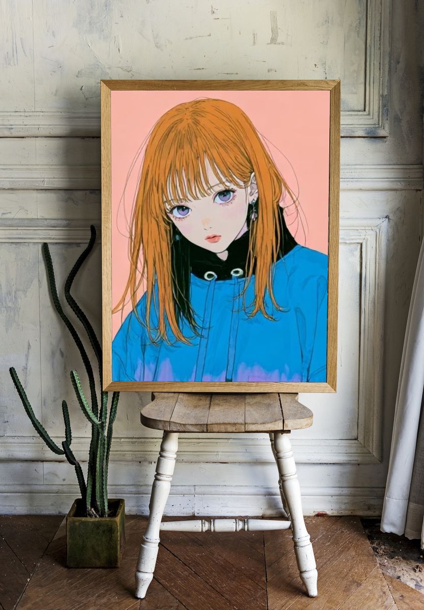 Orange-Haired Anime Portrait Poster. room preview