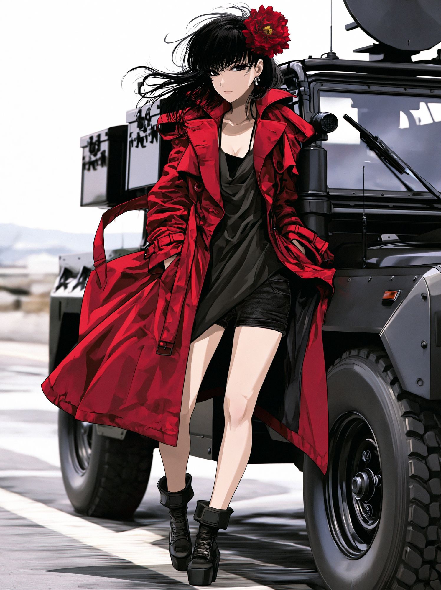 Anime Woman in Red Coat Poster. poster detail