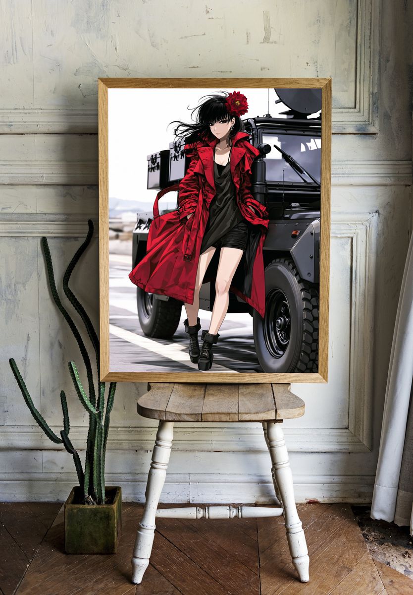 Anime Woman in Red Coat Poster. — room view 1