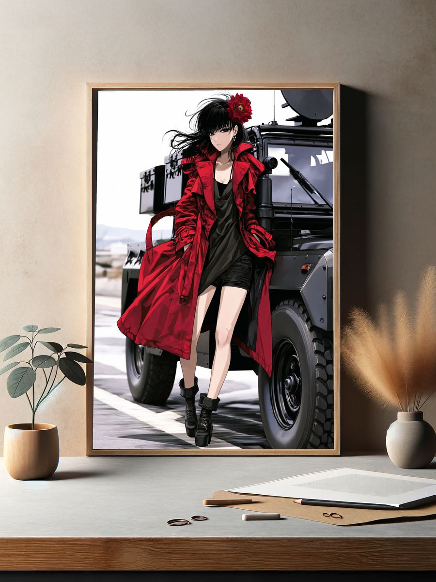 Anime Woman in Red Coat Poster. — room view 2