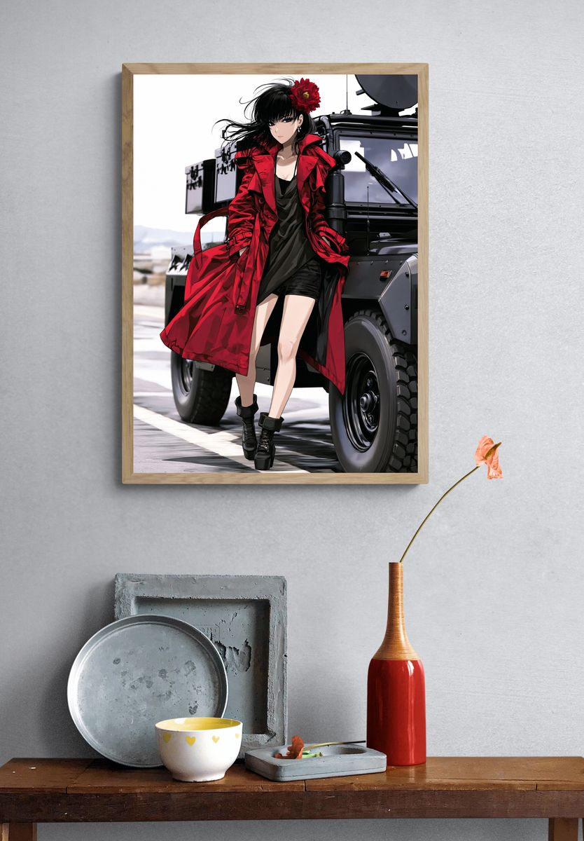 Anime Woman in Red Coat Poster. — room view 3