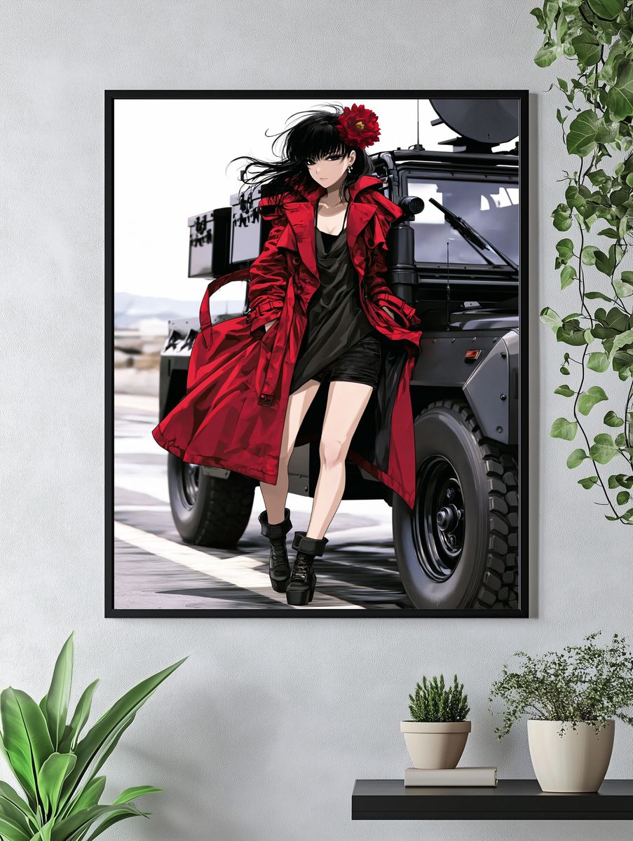 Anime Woman in Red Coat Poster. — room view 4