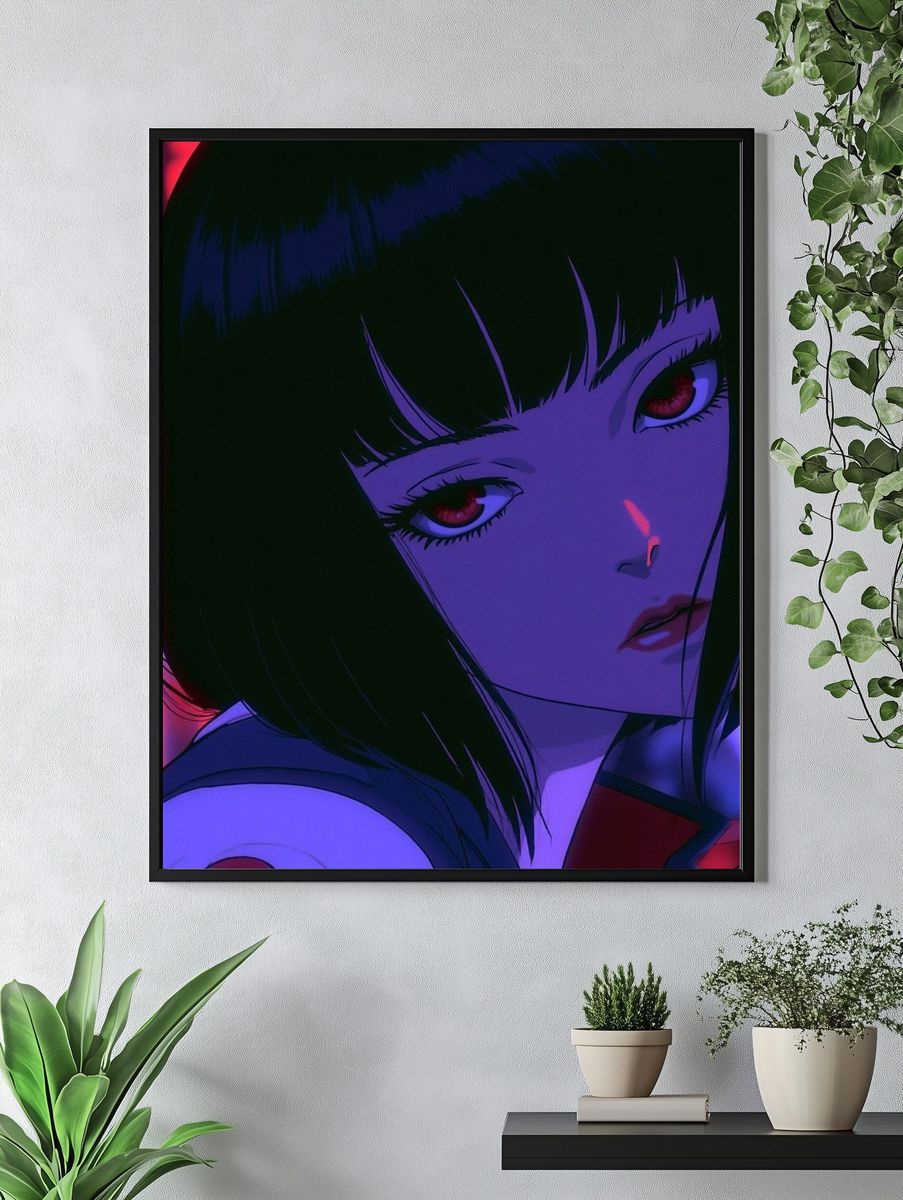 Neon Anime Portrait Poster. — room view 4