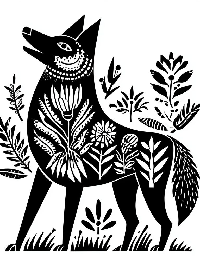 Botanical Wolf Line-Art Poster. poster — animals art