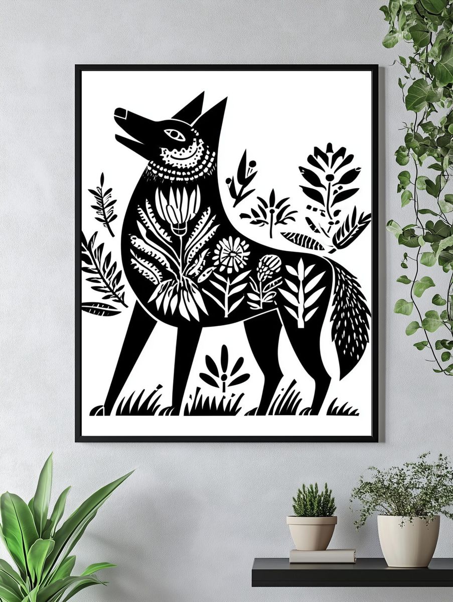Botanical Wolf Line-Art Poster. — room view 4