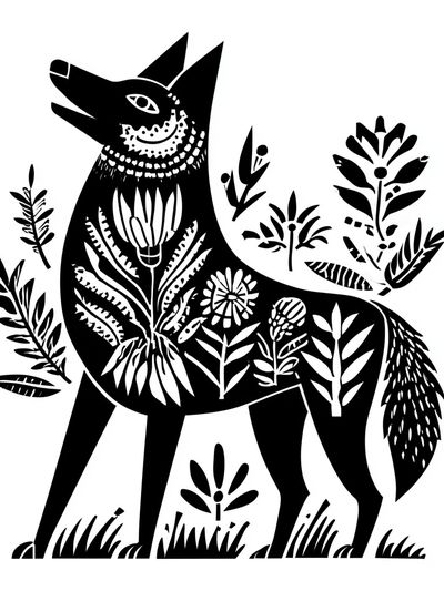 Botanical Wolf Line-Art Poster.