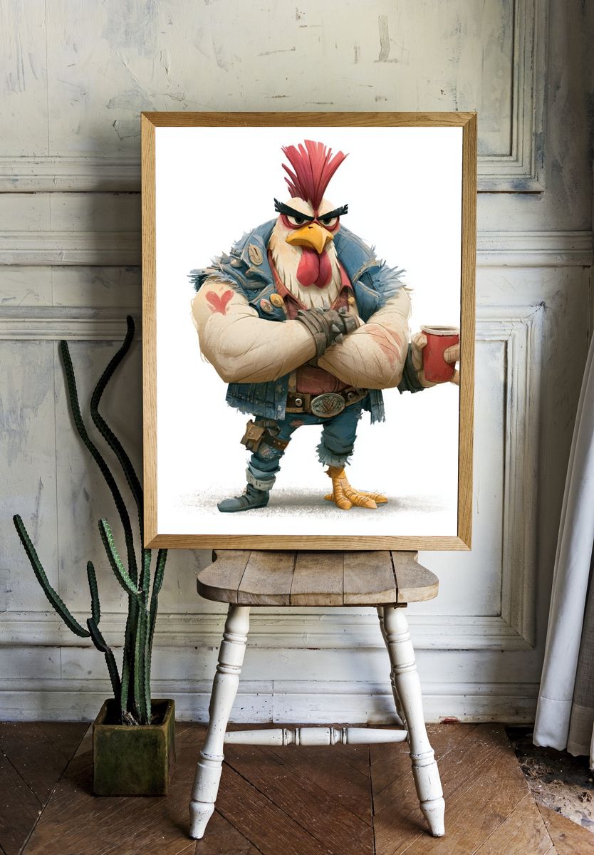 Rebel Rooster Cartoon Poster. room preview