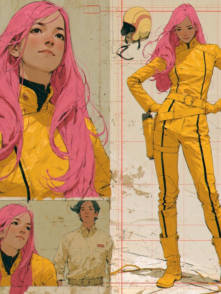 Pink-Haired Sci-Fi Character Illustration Poster. poster detail