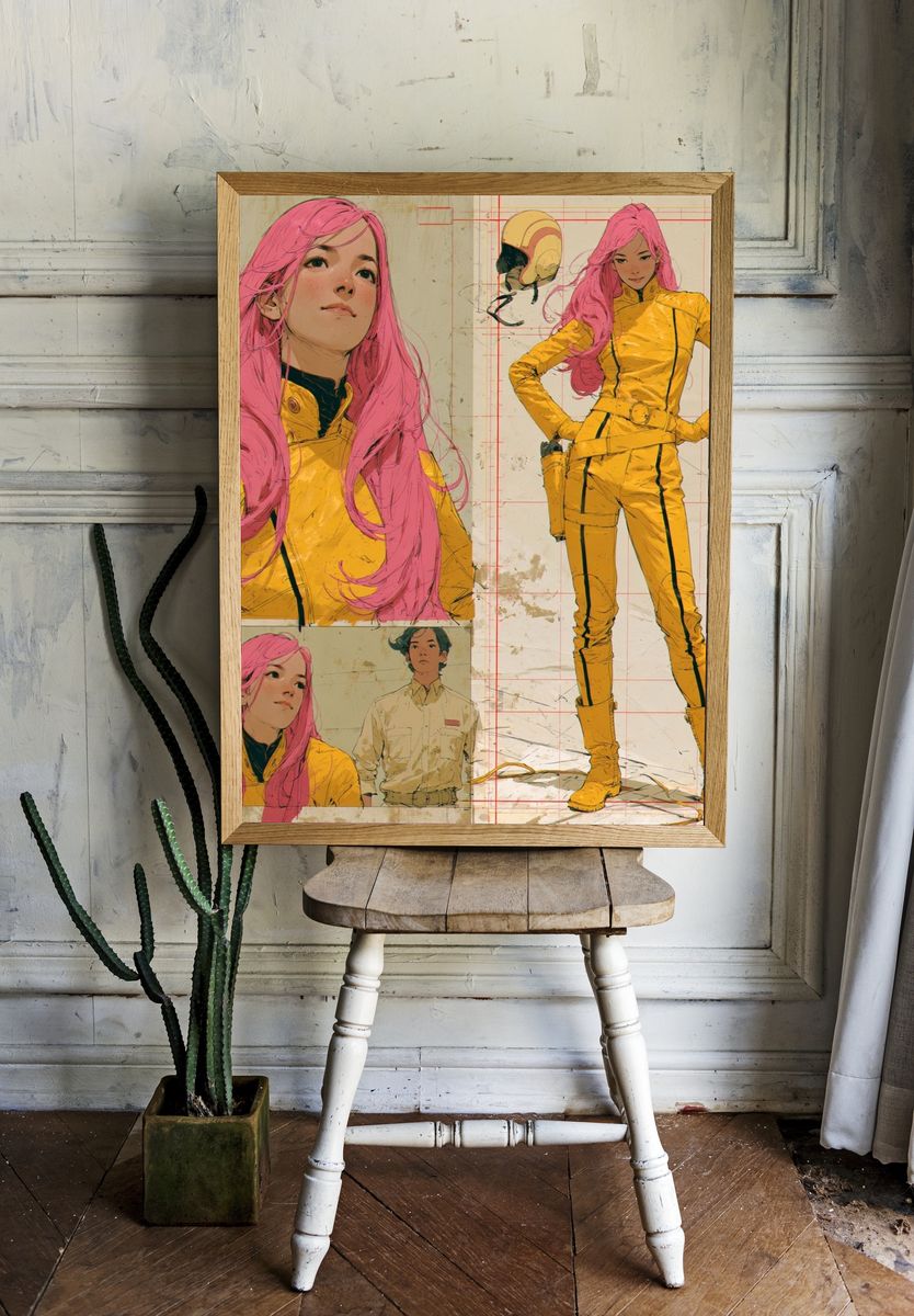 Pink-Haired Sci-Fi Character Illustration Poster. — room view 1