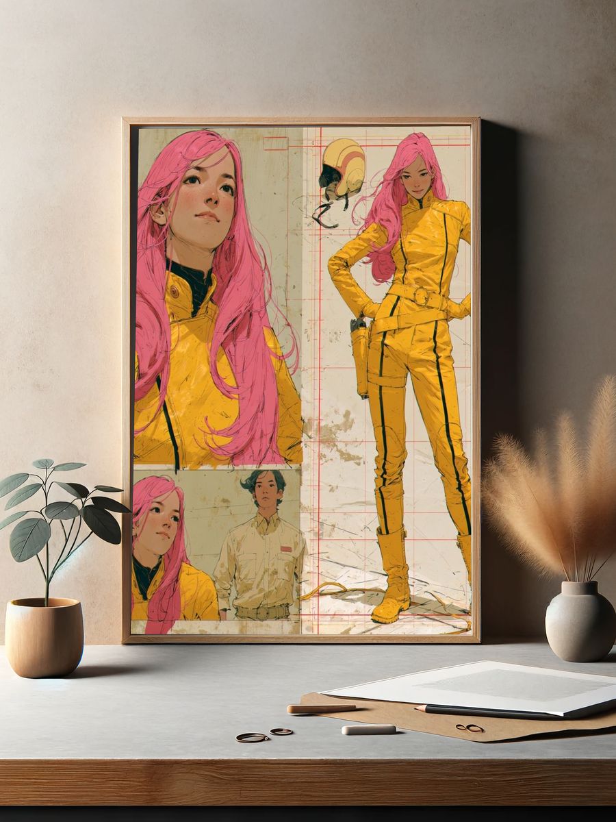 Pink-Haired Sci-Fi Character Illustration Poster. — room view 2