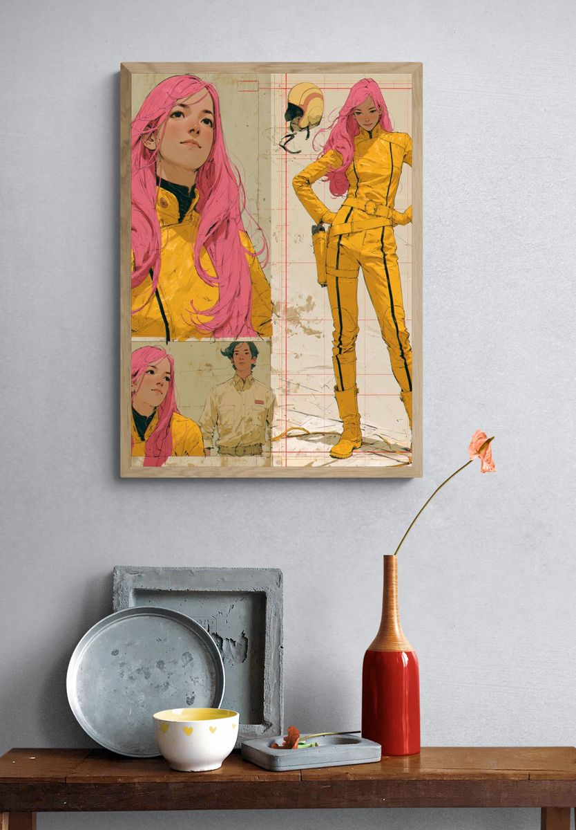 Pink-Haired Sci-Fi Character Illustration Poster. — room view 3