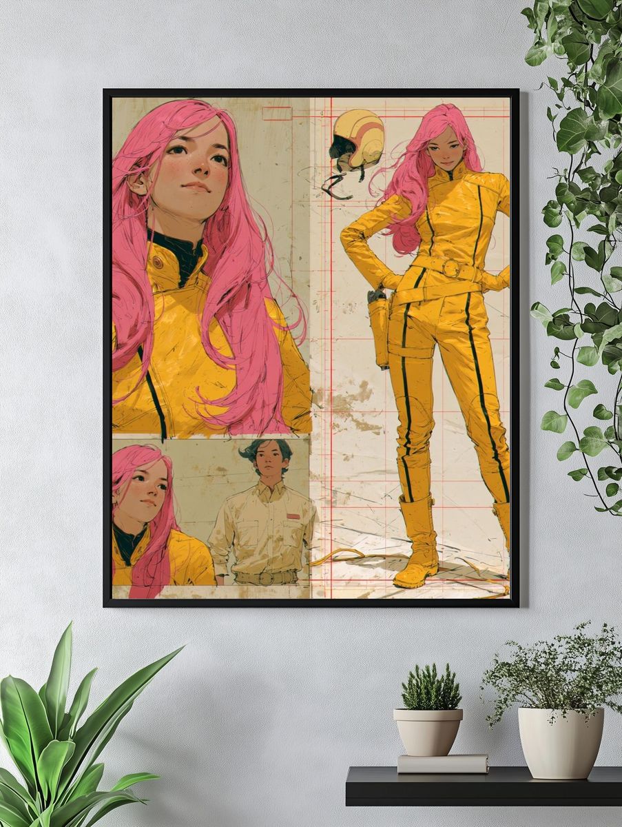 Pink-Haired Sci-Fi Character Illustration Poster. — room view 4