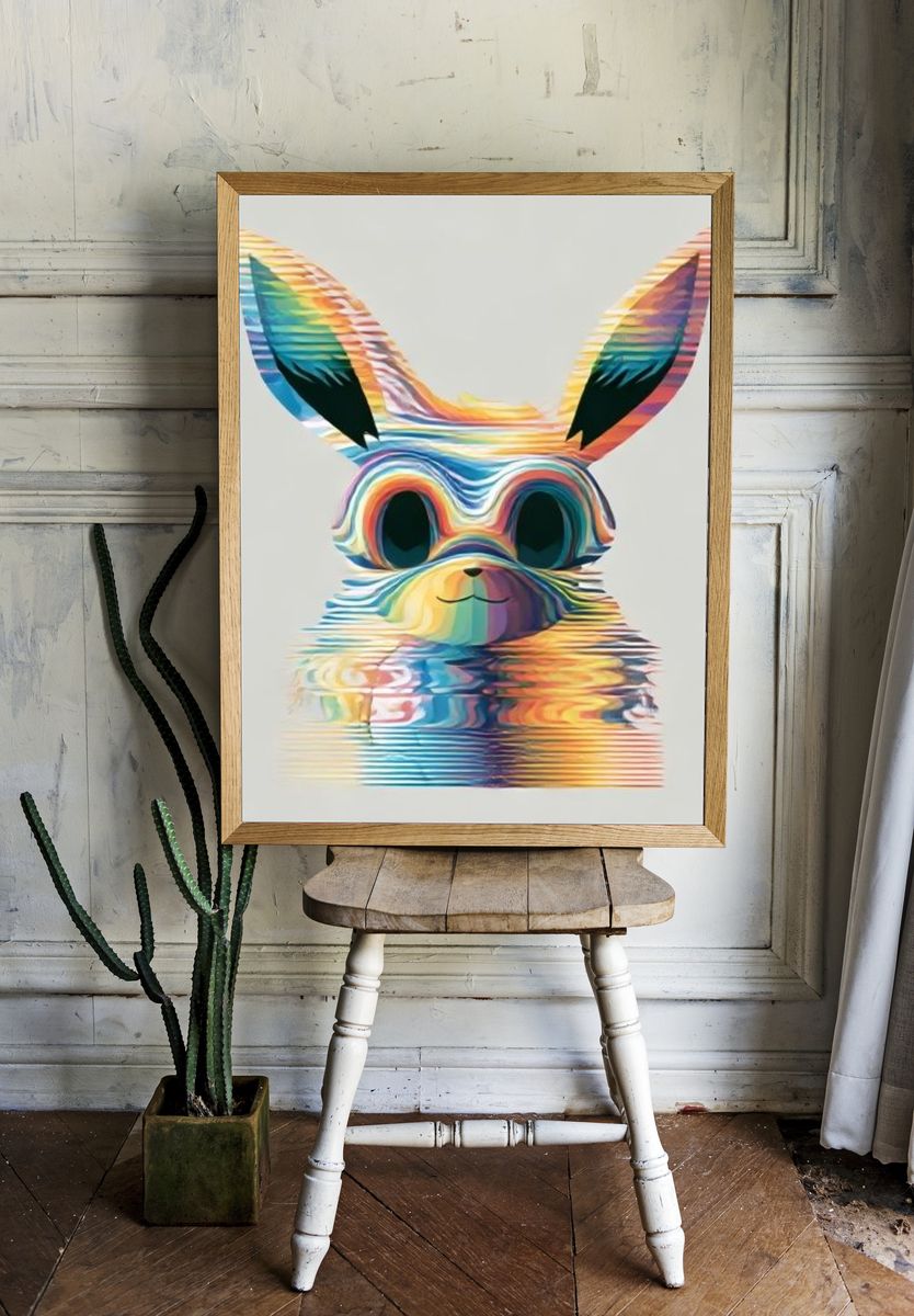 Rainbow Bunny Digital Art Poster. — room view 1