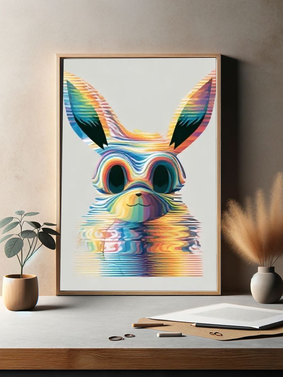 Rainbow Bunny Digital Art Poster. — room view 2