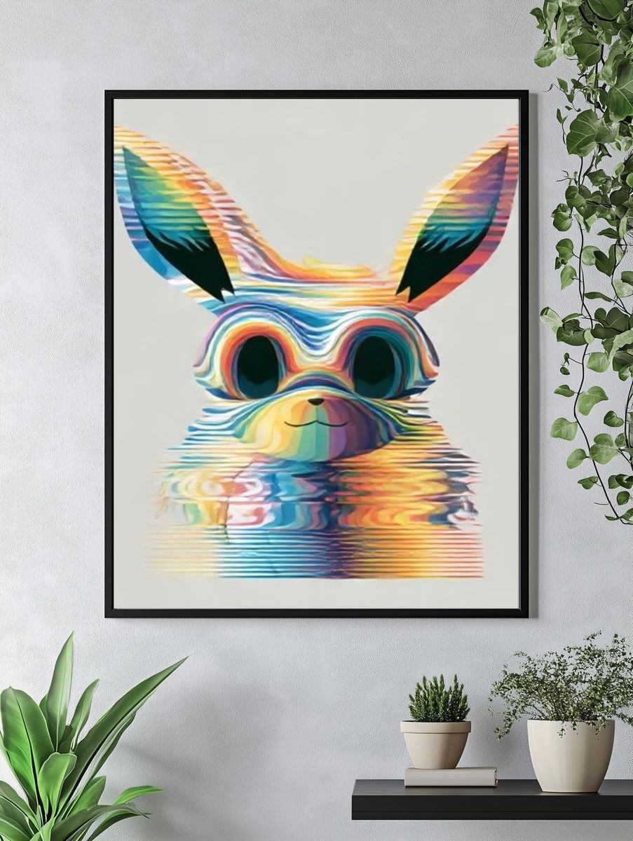 Rainbow Bunny Digital Art Poster. — room view 4
