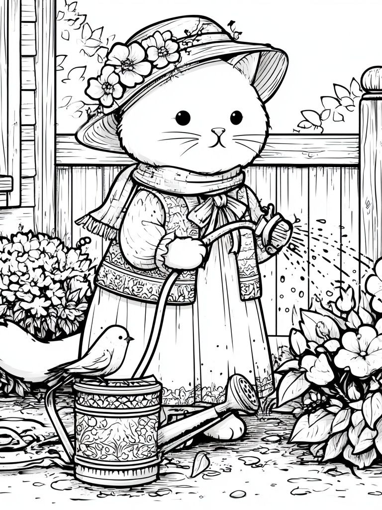 Garden Cat Watering Can Poster. poster detail
