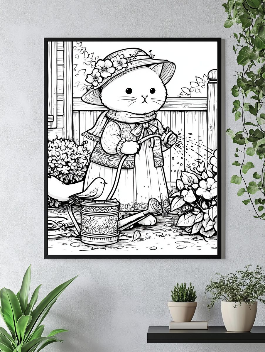 Garden Cat Watering Can Poster. — room view 4