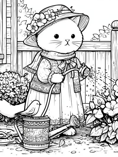 Garden Cat Watering Can Poster.