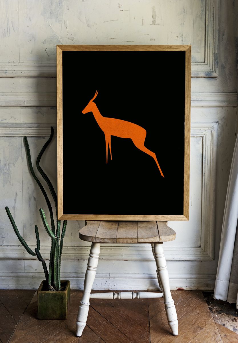 Orange Antelope Minimalist Print. room preview