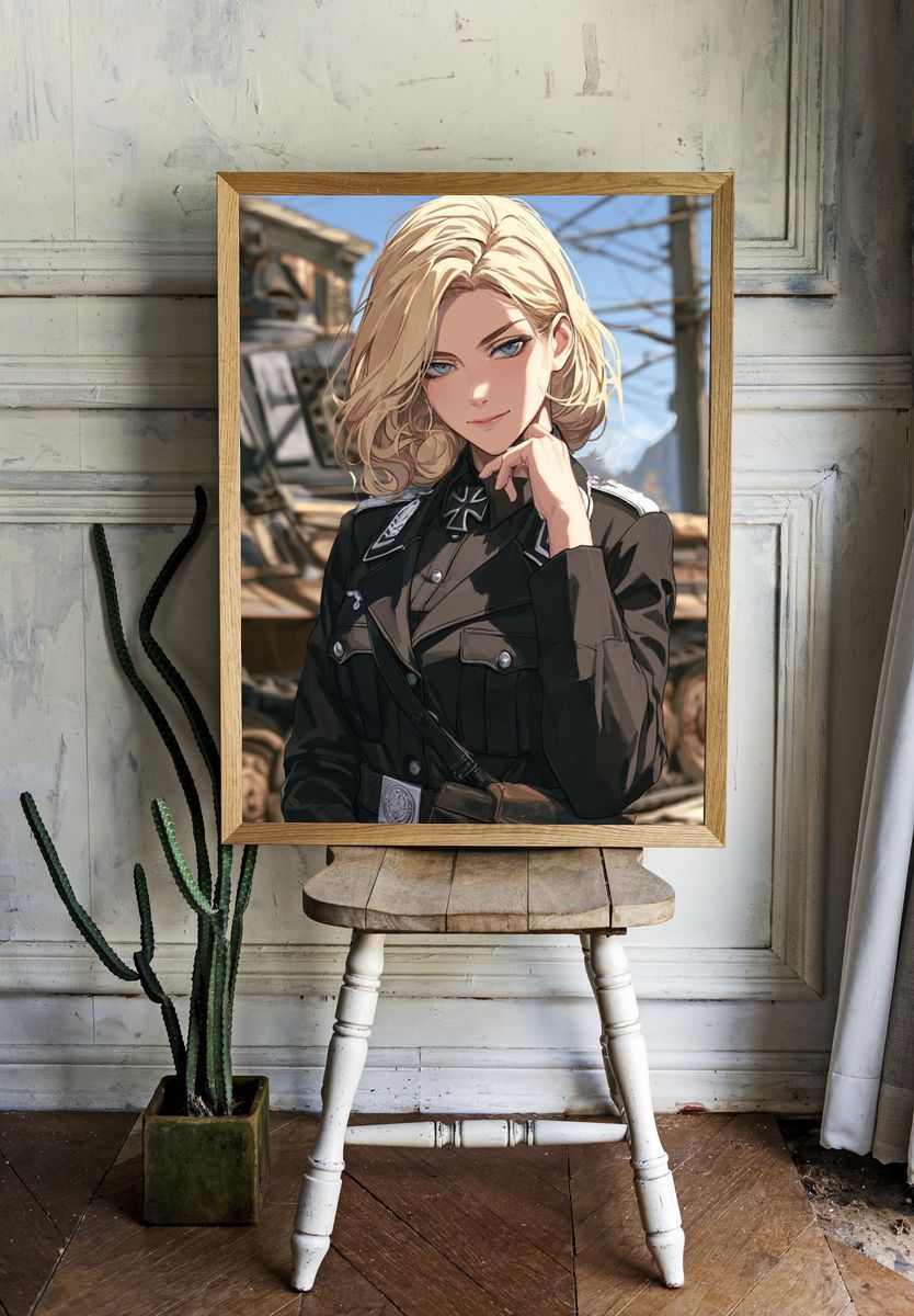 Blonde Anime Officer Portrait Print. room preview