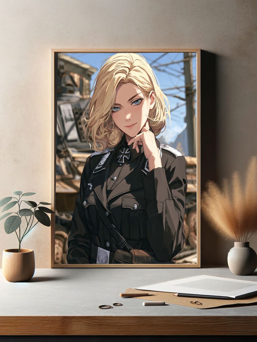 Blonde Anime Officer Portrait Print. — room view 2