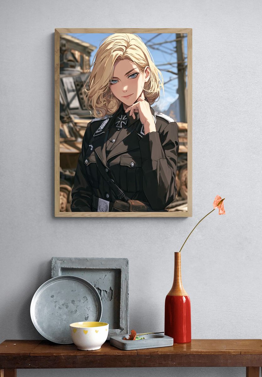 Blonde Anime Officer Portrait Print. — room view 3