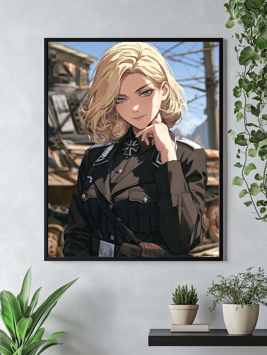 Blonde Anime Officer Portrait Print. — room view 4