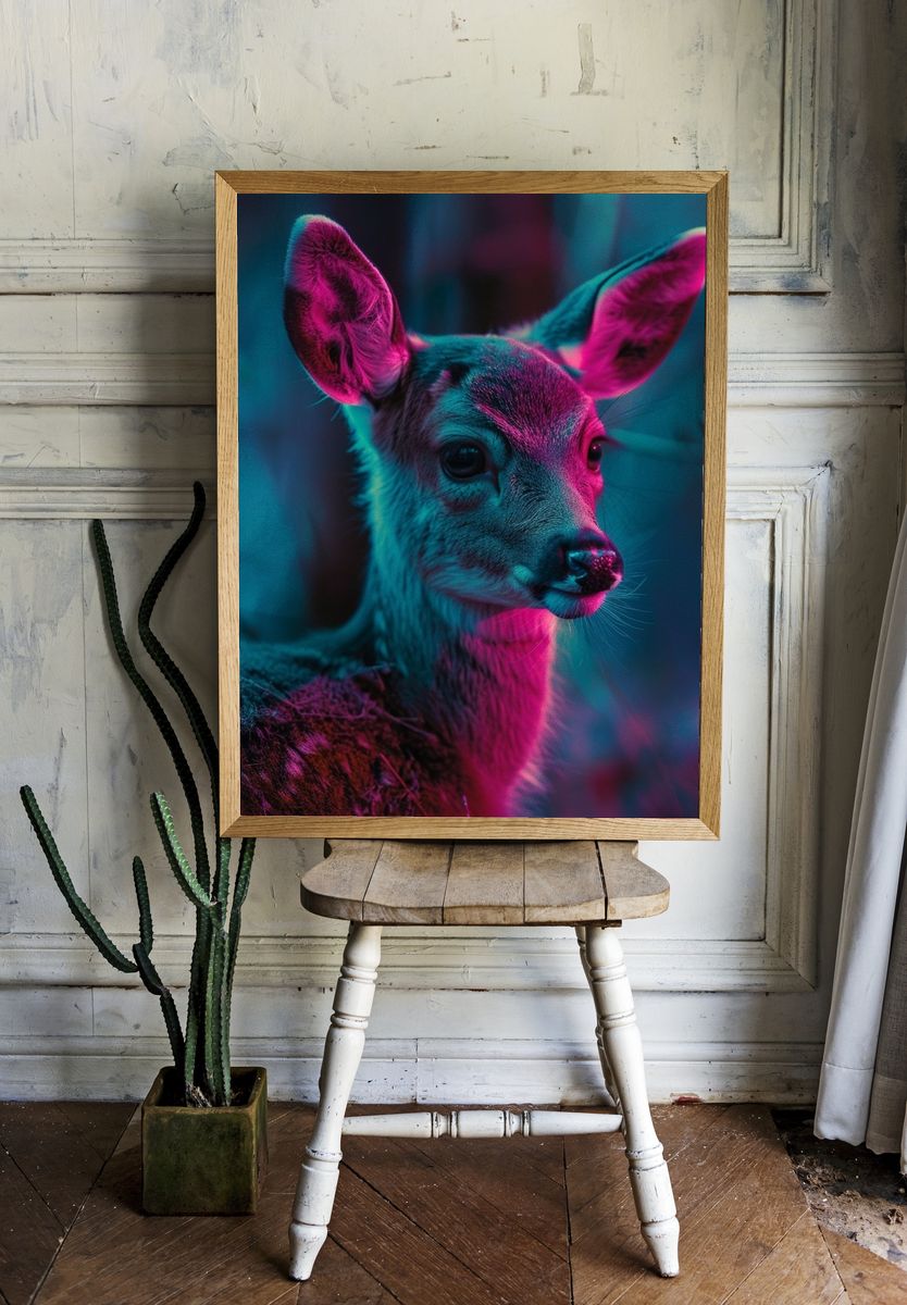 Neon Deer Portrait Poster. room preview
