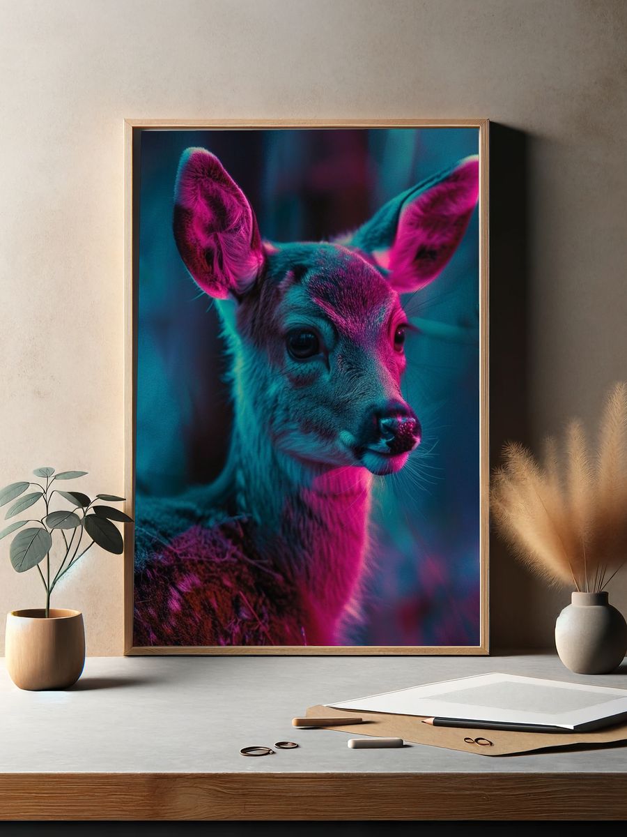 Neon Deer Portrait Poster. — room view 2