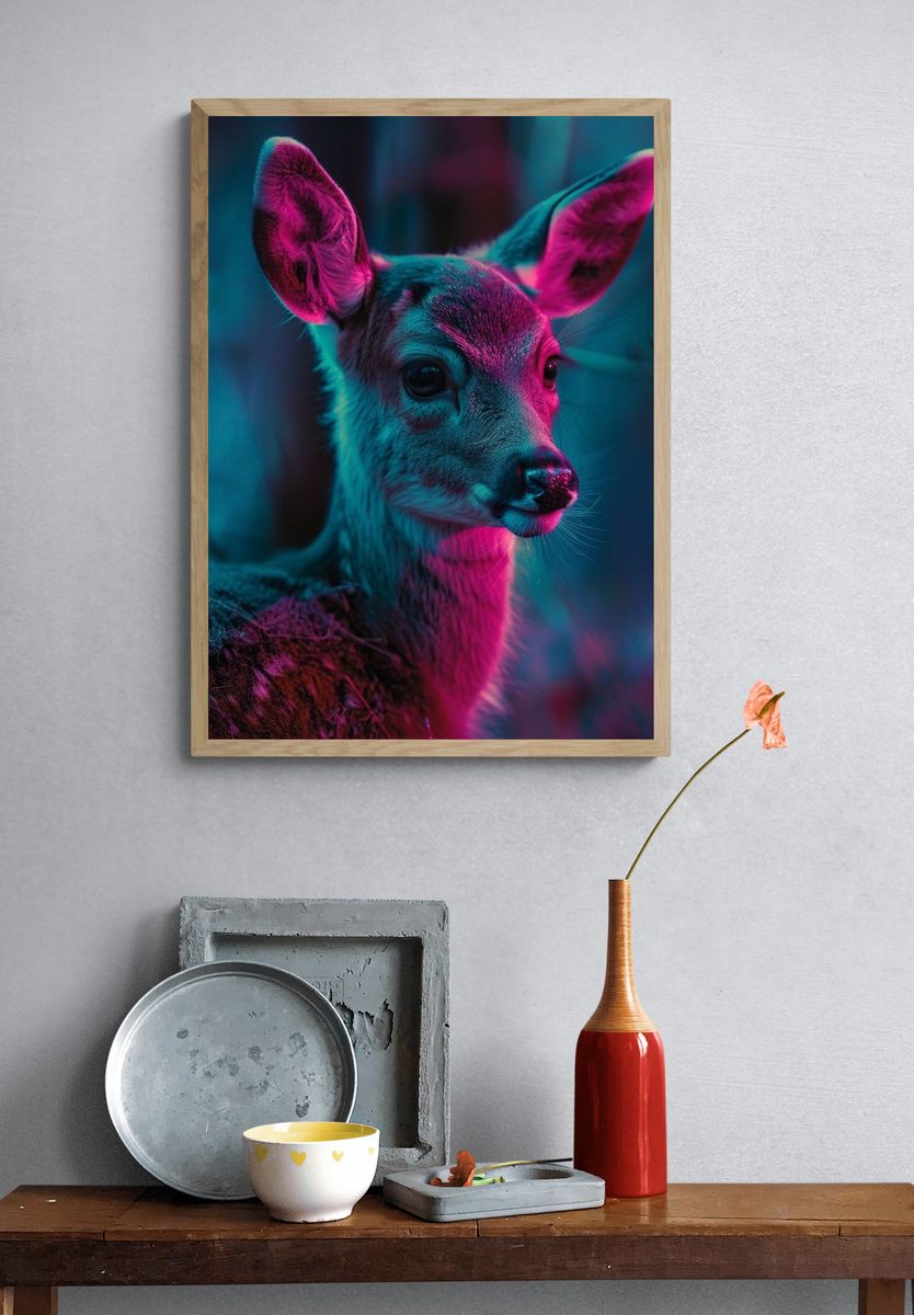 Neon Deer Portrait Poster. — room view 3