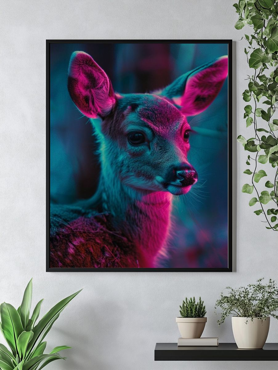 Neon Deer Portrait Poster. — room view 4