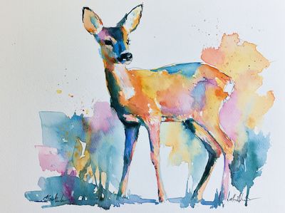 Colorful Deer Watercolor Poster. poster