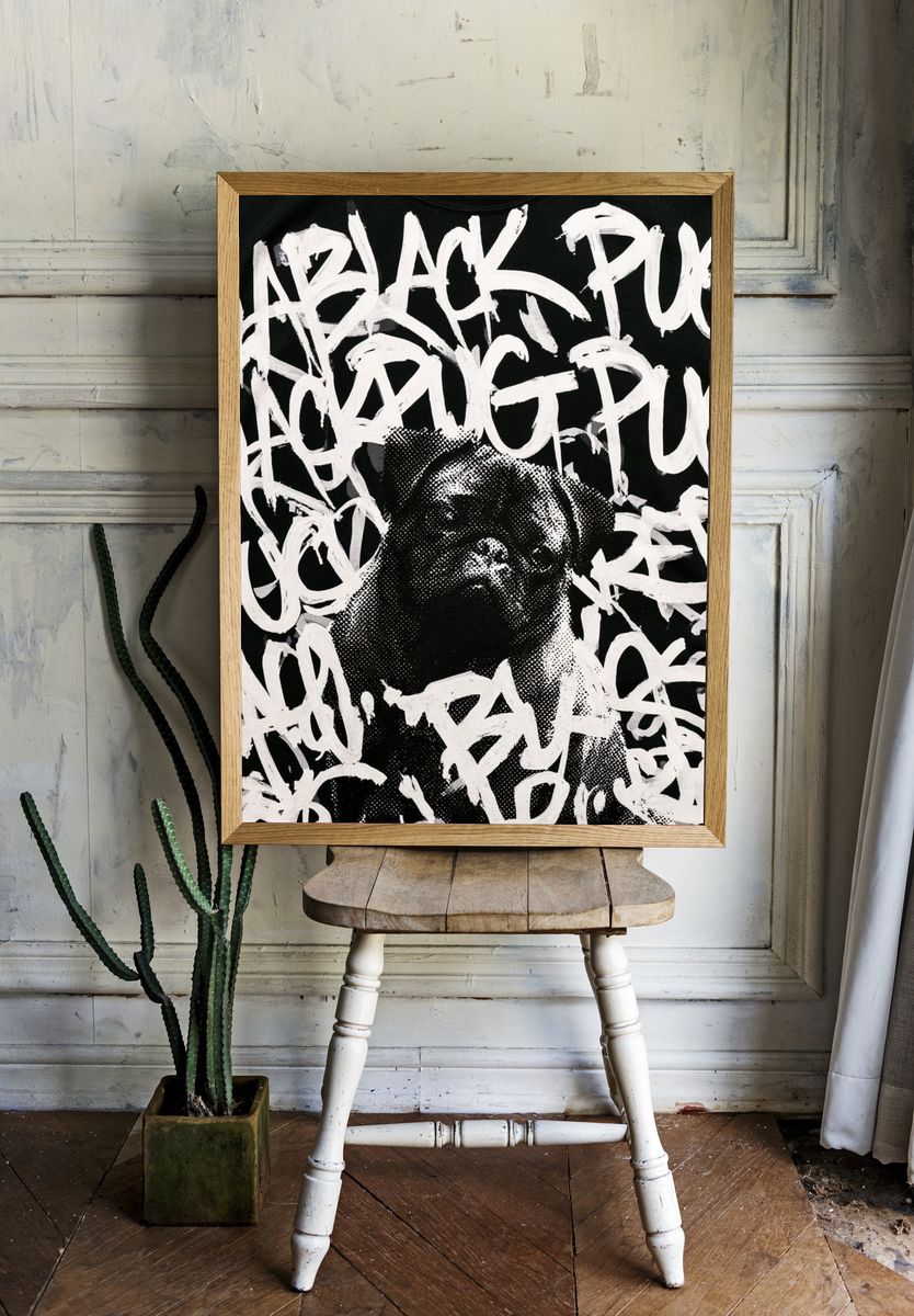 Pug Graffiti Portrait Print. room preview