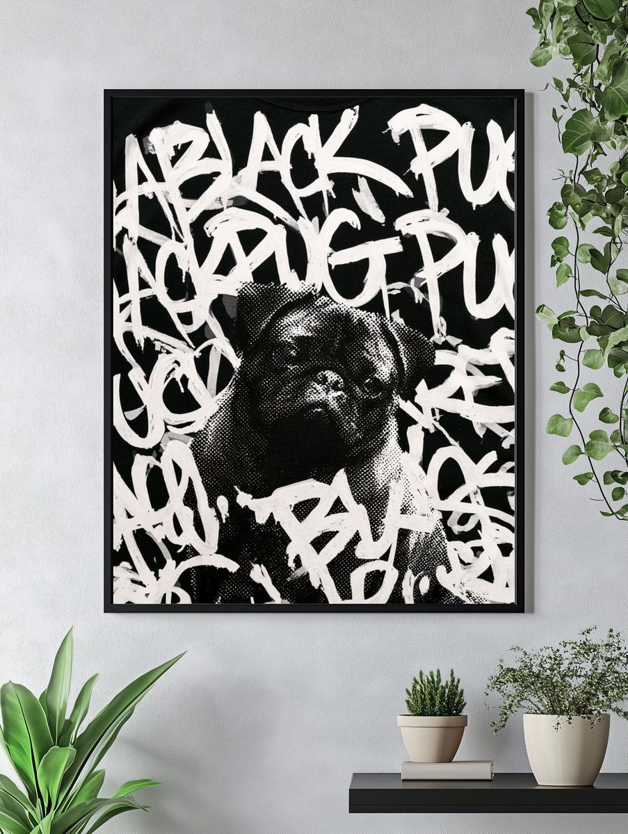 Pug Graffiti Portrait Print. — room view 4