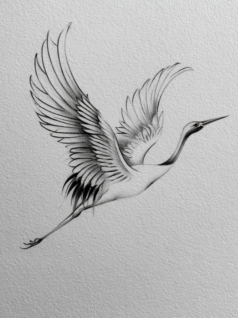 Crane in Flight Ink Poster. poster — animals art