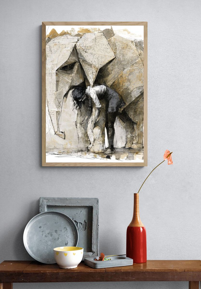 Elephant and Child Ink Poster. — room view 3