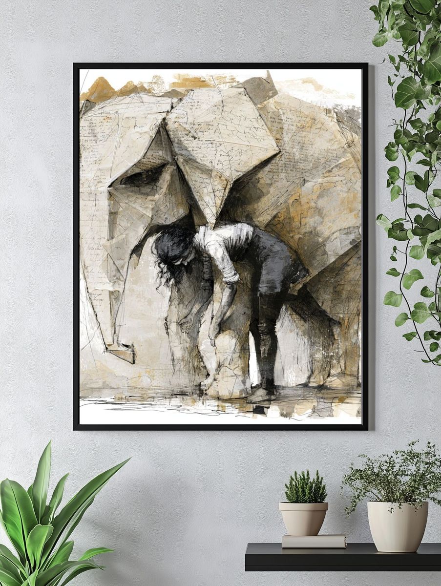 Elephant and Child Ink Poster. — room view 4
