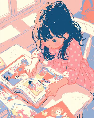 Girl Reading Manga Illustration Poster.