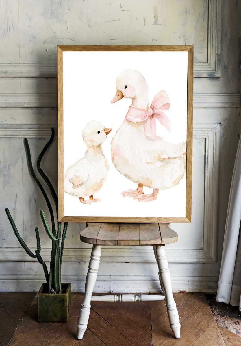 Mother and Duckling Watercolor Poster. room preview